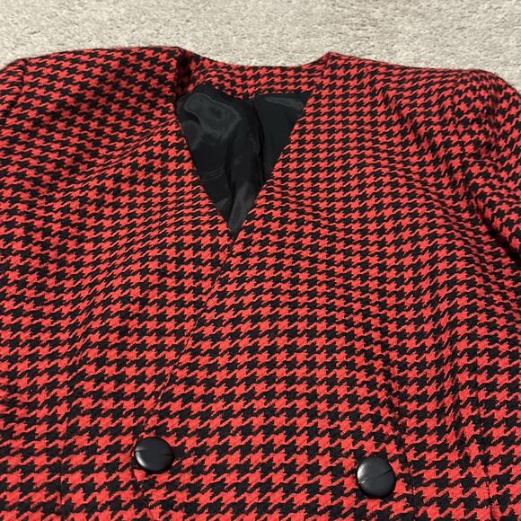 D’Angelo Women 10 Blazer Wool Houndstooth Lined V-Neck Black Red VTG - Picture 4 of 13